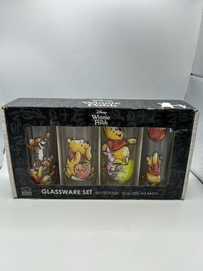 Disney Winnie the Pooh Glassware Set - Yellow & Red Character Glasses
